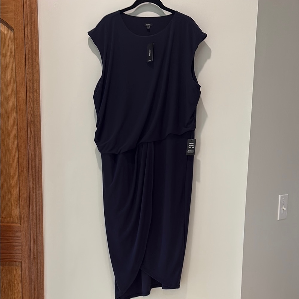 Express Blue Sleeveless Crew Neck Midi Dress